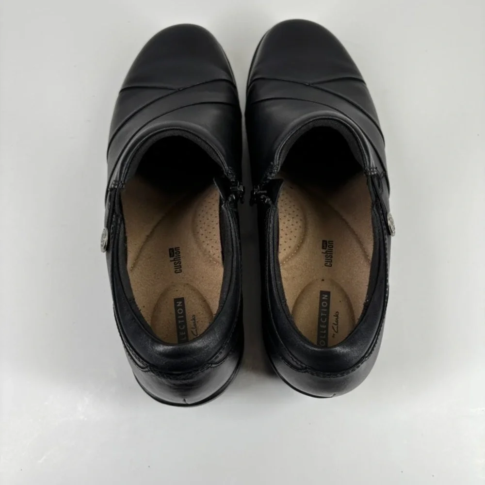 Clarks Channing Ann Women's US 11W Black Leather Comfort‎ Slip-On Wedge Loafers